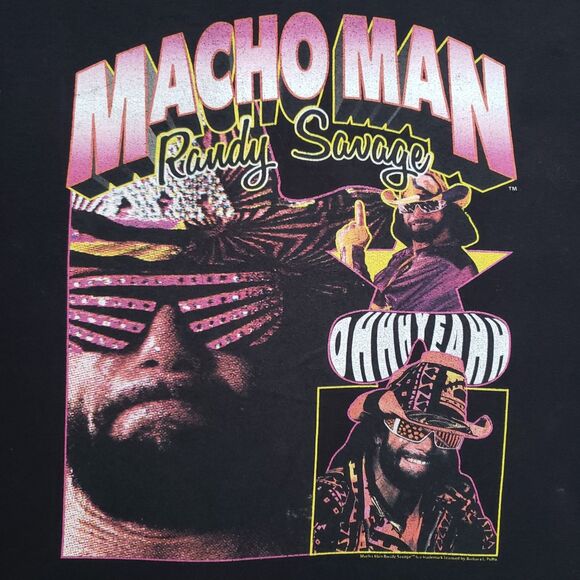 Macho Man Randy Savage Sz XL Mens American Classic Black T-Shirt Wrestling NWO - Picture 2 of 5